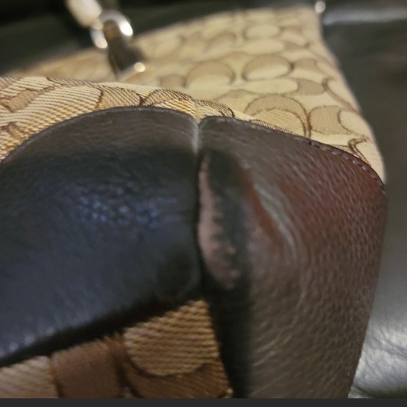 SOLD Coach Shoulder Bag Brown and Tan Signature Leather and Canvas Monogram - Picture 10 of 12